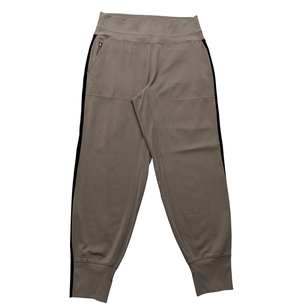 Athleta Venice Velvet Stripe Jogger Pants Womens M Brown Zip Pockets Side Stripe
